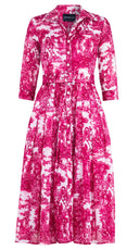Audrey Dress #4 Shirt Collar 3/4 Sleeve Midi Length Musola (Antilles Toile White) @S-L(2)-XL(2)-XXL