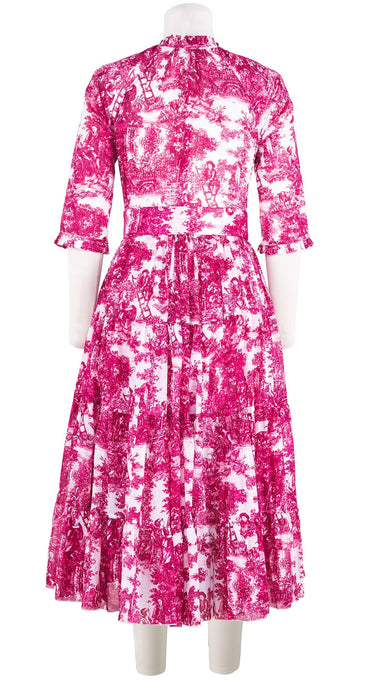Eva Dress Crew Neck 3/4 Sleeve Midi Length Cotton Musola (Antilles Toile White)