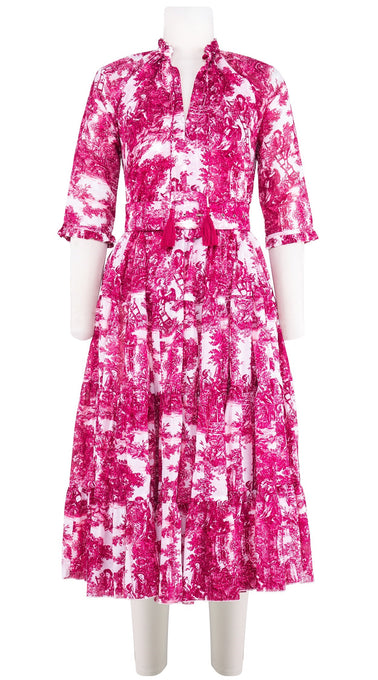 Eva Dress Crew Neck 3/4 Sleeve Midi Length Cotton Musola (Antilles Toile White)