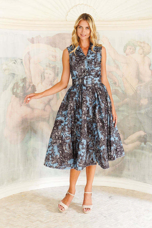 Terry Dress Shirt Collar Sleeveless Midi Length Poliamide Taffta (Antilles Toile Pastel)