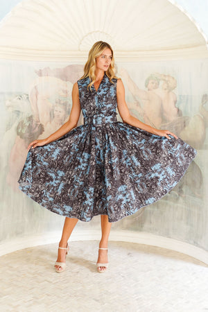 Terry Dress Shirt Collar Sleeveless Midi Length Poliamide Taffta (Antilles Toile Pastel)