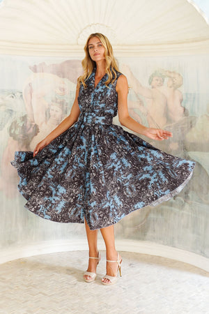 Terry Dress Shirt Collar Sleeveless Midi Length Poliamide Taffta (Antilles Toile Pastel)