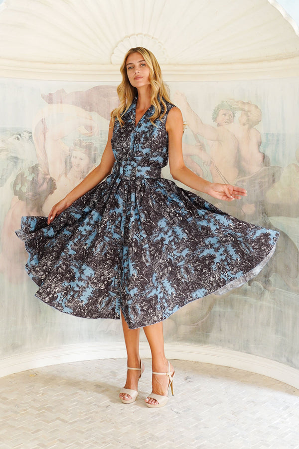 Terry Dress Shirt Collar Sleeveless Midi Length Poliamide Taffta (Antilles Toile Pastel)