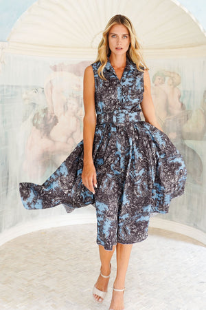 Terry Dress Shirt Collar Sleeveless Midi Length Poliamide Taffta (Antilles Toile Pastel)