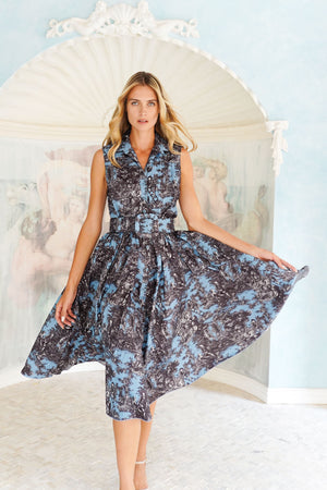 Terry Dress Shirt Collar Sleeveless Midi Length Poliamide Taffta (Antilles Toile Pastel)