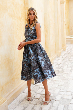 Terry Dress Shirt Collar Sleeveless Midi Length Poliamide Taffta (Antilles Toile Pastel)