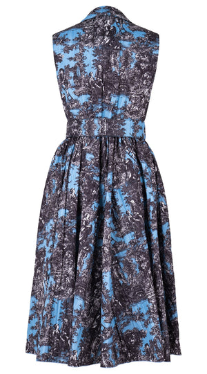 Terry Dress Shirt Collar Sleeveless Midi Length Silk Taffta (Antilles Toile Pastel)