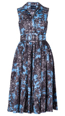 Terry Dress Shirt Collar Sleeveless Midi Length Silk Taffta (Antilles Toile Pastel)