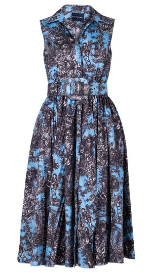 Terry Dress Shirt Collar Sleeveless Midi Length Silk Taffta (Antilles Toile Pastel)