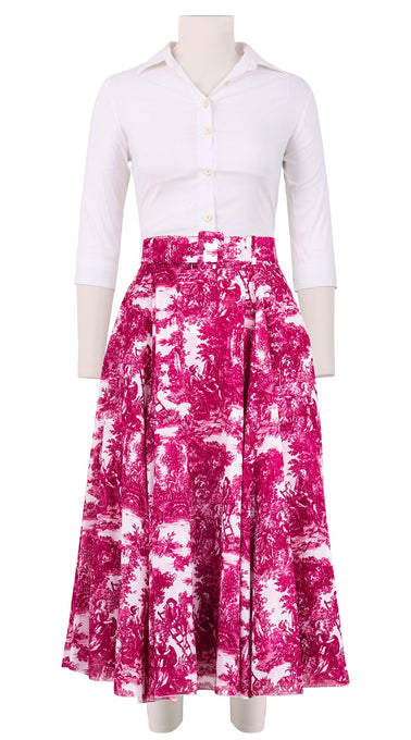 Aster Skirt #1 with Belt Midi Length Cotton Musola (Antilles Toile White)