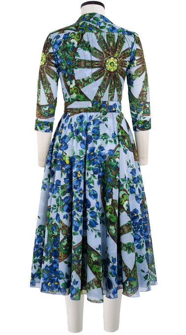 Avenue Dress Shirt Collar 3/4 Sleeve Midi Length Cotton Musola (Antique Wheel All Over)