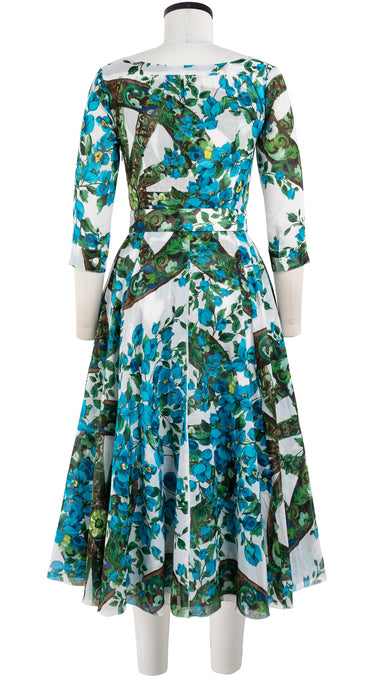 Avenue Dress Boat Neck 3/4 Sleeve Midi Length Cotton Musola (Antique Wheel All Over)