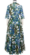 Eden Dress Crew Neck 3/4 Sleeve with Hamilton Belt Maxi Length Cotton Musola (Antique Wheel All Over)