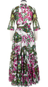 Eden Dress Crew Neck 3/4 Sleeve with Hamilton Belt Maxi Length Cotton Musola (Antique Wheel All Over)