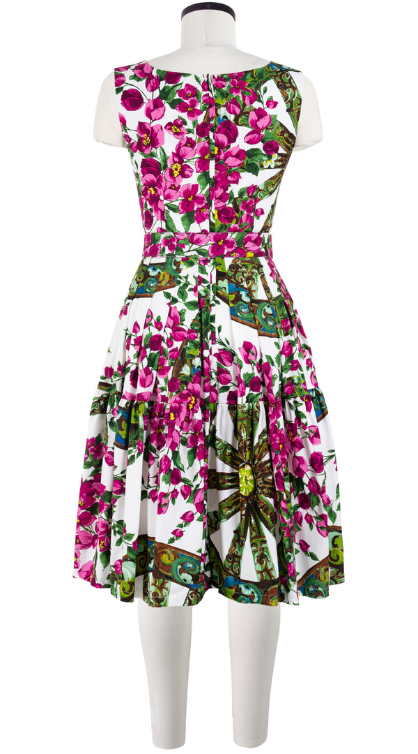 Rose Dress Boat  Neck Sleeveless Long Length Cotton Stretch (Antique Wheel All Over) @3