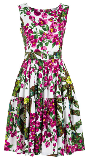 Rose Dress Boat  Neck Sleeveless Long Length Cotton Stretch (Antique Wheel All Over) @3