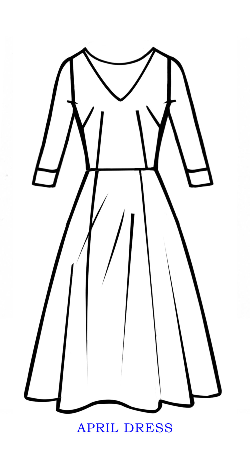 April Dress V Neck 3/4 Sleeve Long Length Silk Taffa (Charlotte Rose Big)
