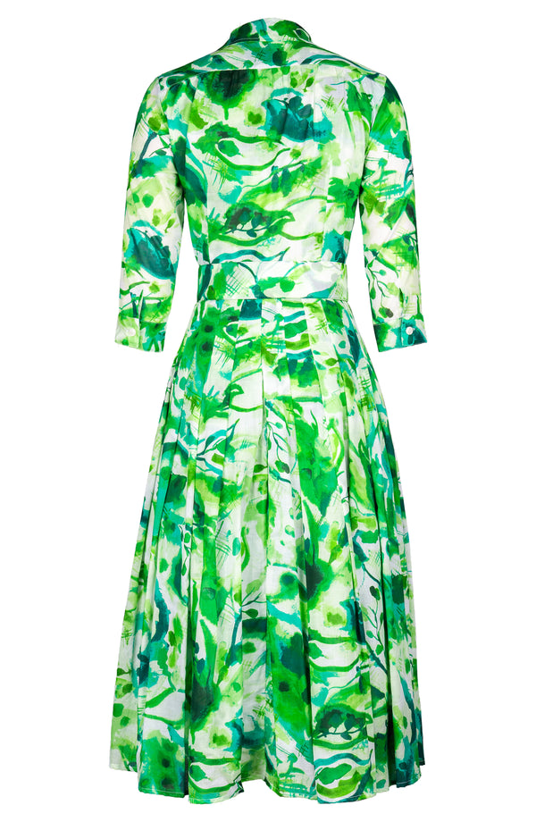 Audrey Dress #4 Shirt Collar 3/4 Sleeve Midi Length Cotton Musola (Aquarelle Mist)