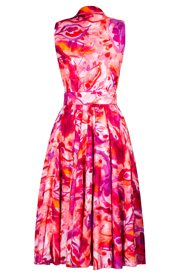 Aster Dress Shirt Collar Sleeveless Midi Length Cotton Musola (Aquarelle Mist)