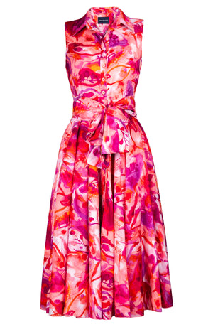 Aster Dress Shirt Collar Sleeveless Midi Length Cotton Musola (Aquarelle Mist)