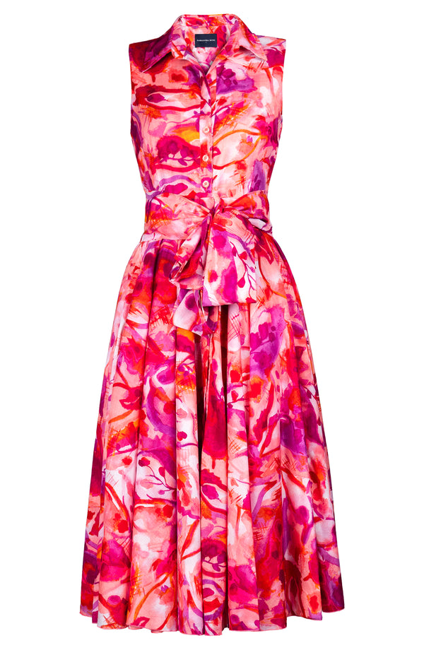 Aster Dress Shirt Collar Sleeveless Midi Length Cotton Musola (Aquarelle Mist)