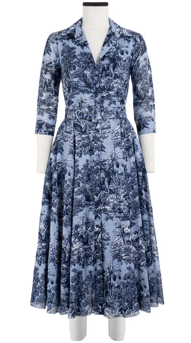 Aster Dress Shirt Collar 3/4 Sleeve Midi Length Cotton Musola (Arabian Night Toile Ground)