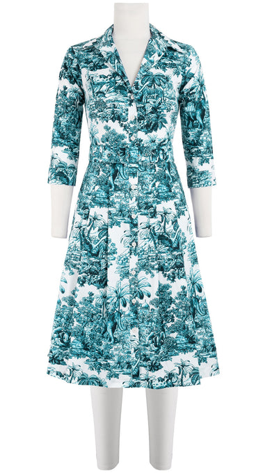 Audrey Dress #3 Shirt Collar 3/4 Sleeve Cotton Stretch (Arabian Night Toile White)