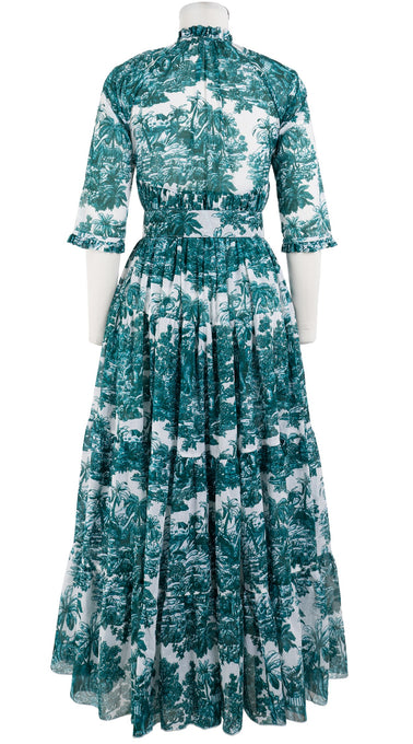 Eden Dress Crew Neck 3/4 Sleeve with Hamilton Belt Maxi Length Cotton Musola (Arabian Night Toile White)