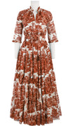 Eden Dress Crew Neck 3/4 Sleeve with Hamilton Belt Maxi Length Cotton Musola (Arabian Night Toile White)