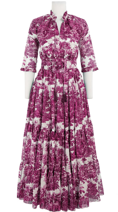 Eden Dress Crew Neck 3/4 Sleeve with Hamilton Belt Maxi Length Cotton Musola (Arabian Night Toile White)