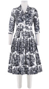 Audrey Dress #2 Shirt Collar 3/4 Sleeve Long Length Cotton Stretch (Arabian Night Toile White)