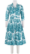 Audrey Dress #2 Shirt Collar 3/4 Sleeve Long Length Cotton Stretch (Arabian Night Toile White)