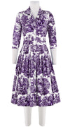 Audrey Dress #2 Shirt Collar 3/4 Sleeve Long Length Cotton Stretch (Arabian Night Toile White)