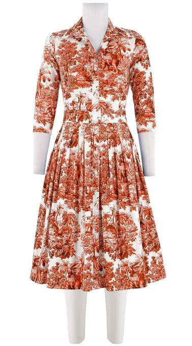 Audrey Dress #2 Shirt Collar 3/4 Sleeve Long Length Cotton Stretch (Arabian Night Toile White)