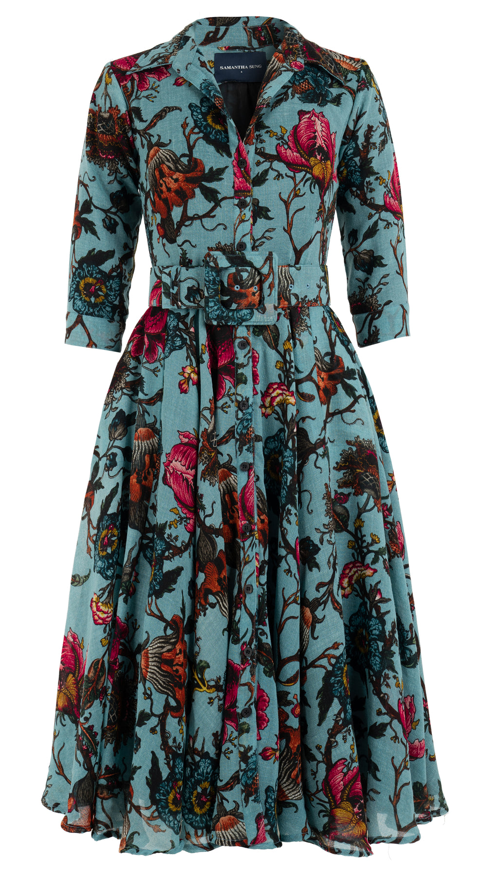 Aster Dress Shirt Collar 3/4 Sleeve Midi Length Wool Musola (Artemis Wallpaper) @4