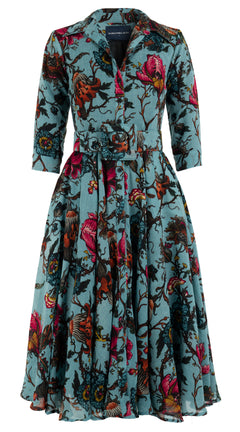 Aster Dress Shirt Collar 3/4 Sleeve Midi Length Wool (Artemis Wallpaper) @2