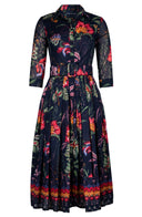 Audrey Dress #4 Shirt Collar 3/4 Sleeve Midi Length Cotton Musola (Asian Botanic)