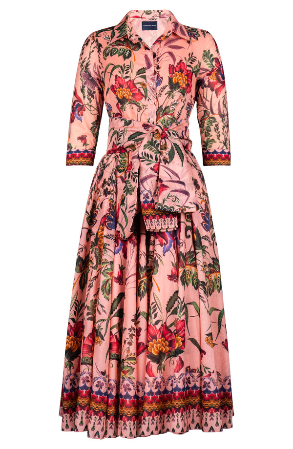 Aster Dress Shirt Collar 3/4 Sleeve Midi Plus Length Cotton Musola (Asian Botanic)