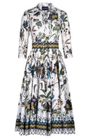 Laurent Dress Shirt Collar 3/4 Sleeve Midi Length Cotton Stretch (Asian Botanic)