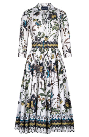Laurent Dress Shirt Collar 3/4 Sleeve Midi Length Cotton Stretch (Asian Botanic)