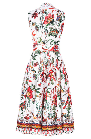 Abelia Dress Shirt Collar Sleeveless Midi Length Cotton Stretch (Asian Botanic)