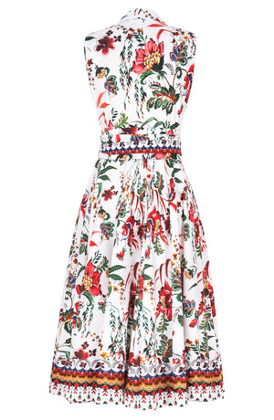 Abelia Dress Shirt Collar Sleeveless Midi Length Cotton Stretch (Asian Botanic)