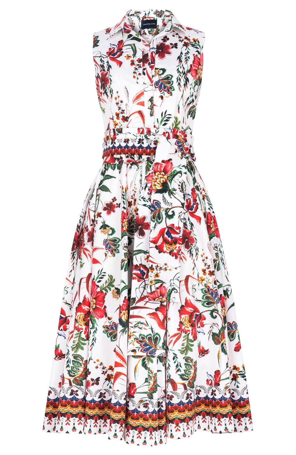 Abelia Dress Shirt Collar Sleeveless Midi Length Cotton Stretch (Asian Botanic)