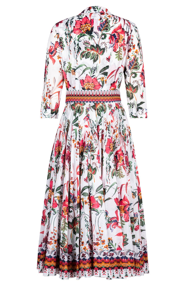 Aster Dress Shirt Collar 3/4 Sleeve Midi Length Cotton Musola (Asian Botanic)