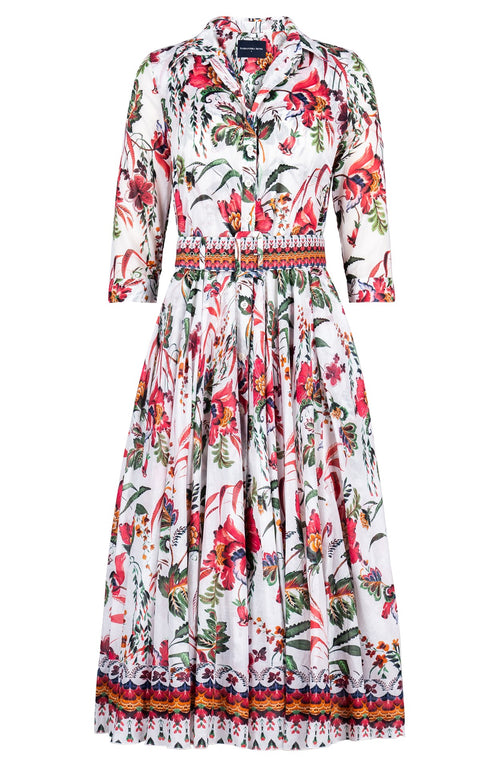 Aster Dress Shirt Collar 3/4 Sleeve Midi Length Cotton Musola (Asian Botanic)
