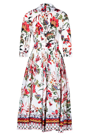 Aster Dress Shirt Collar 3/4 Sleeve Midi Length Silk Taffta (Asian Botanic)