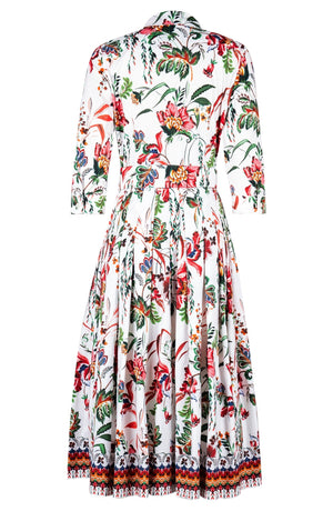 Audrey Dress #4 Shirt Collar 3/4 Sleeve Midi Length Cotton Stretch (Asian Botanic)