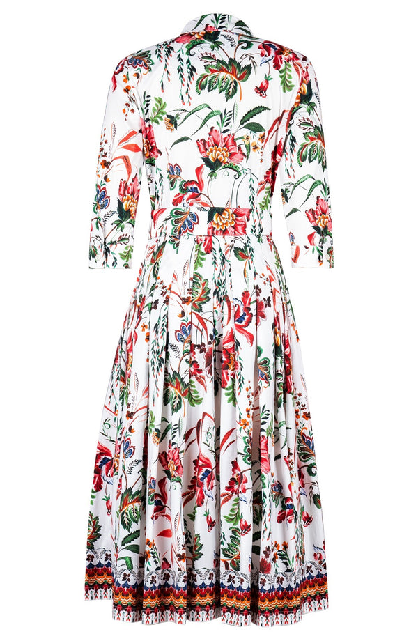 Audrey Dress #4 Shirt Collar 3/4 Sleeve Midi Length Cotton Stretch (Asian Botanic)