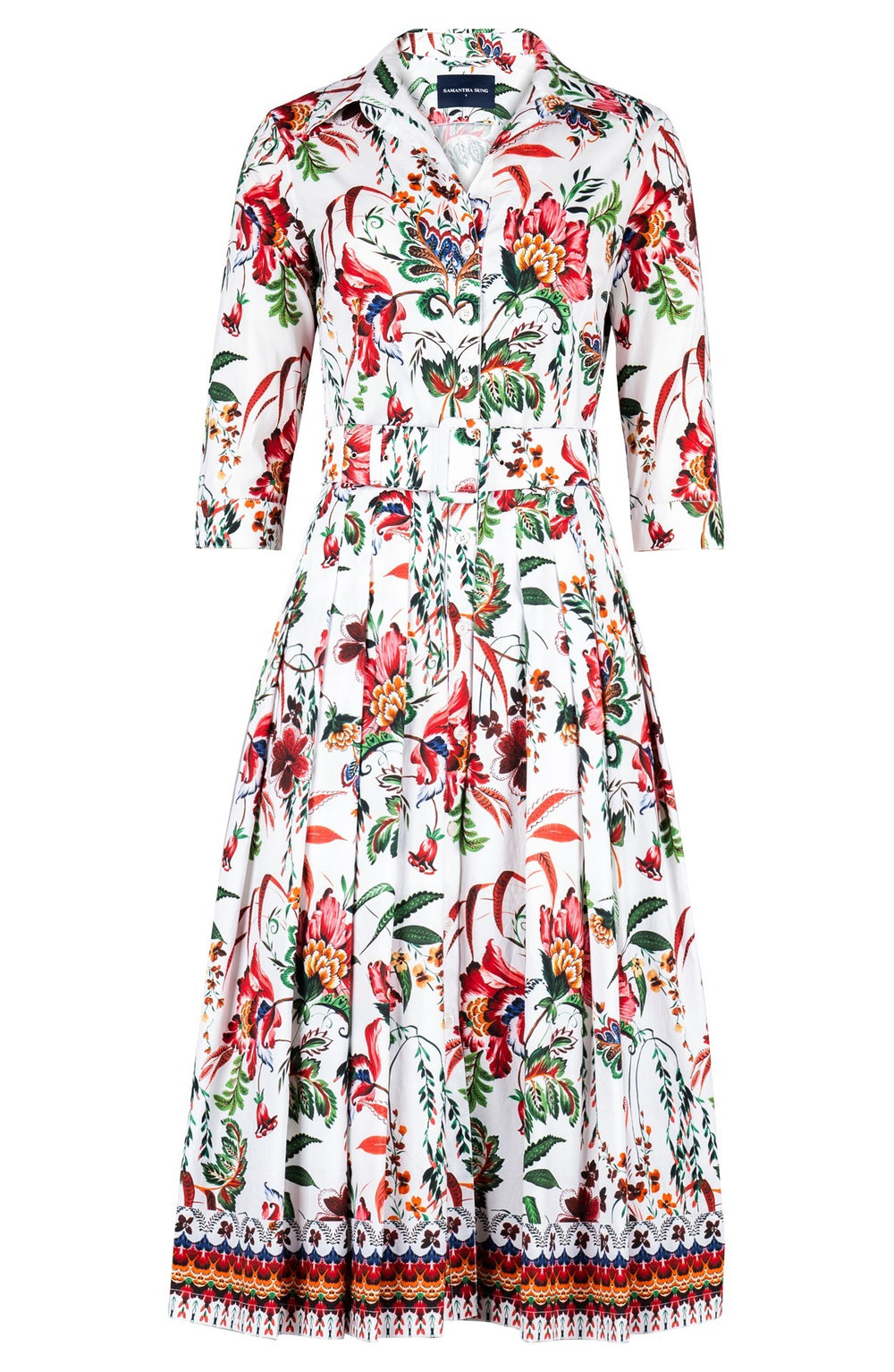Audrey Dress #4 Shirt Collar 3/4 Sleeve Midi Length Cotton Stretch (Asian Botanic)