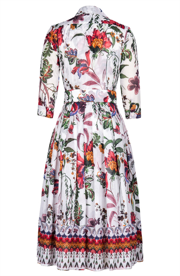 Audrey Dress #4 Shirt Collar 3/4 Sleeve Midi Length Cotton Musola (Asian Botanic)